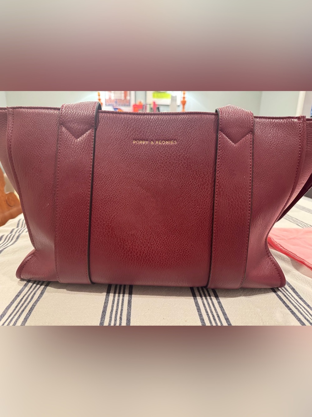 Poppy & Peonies Burgundy Pebbled Leather Tote